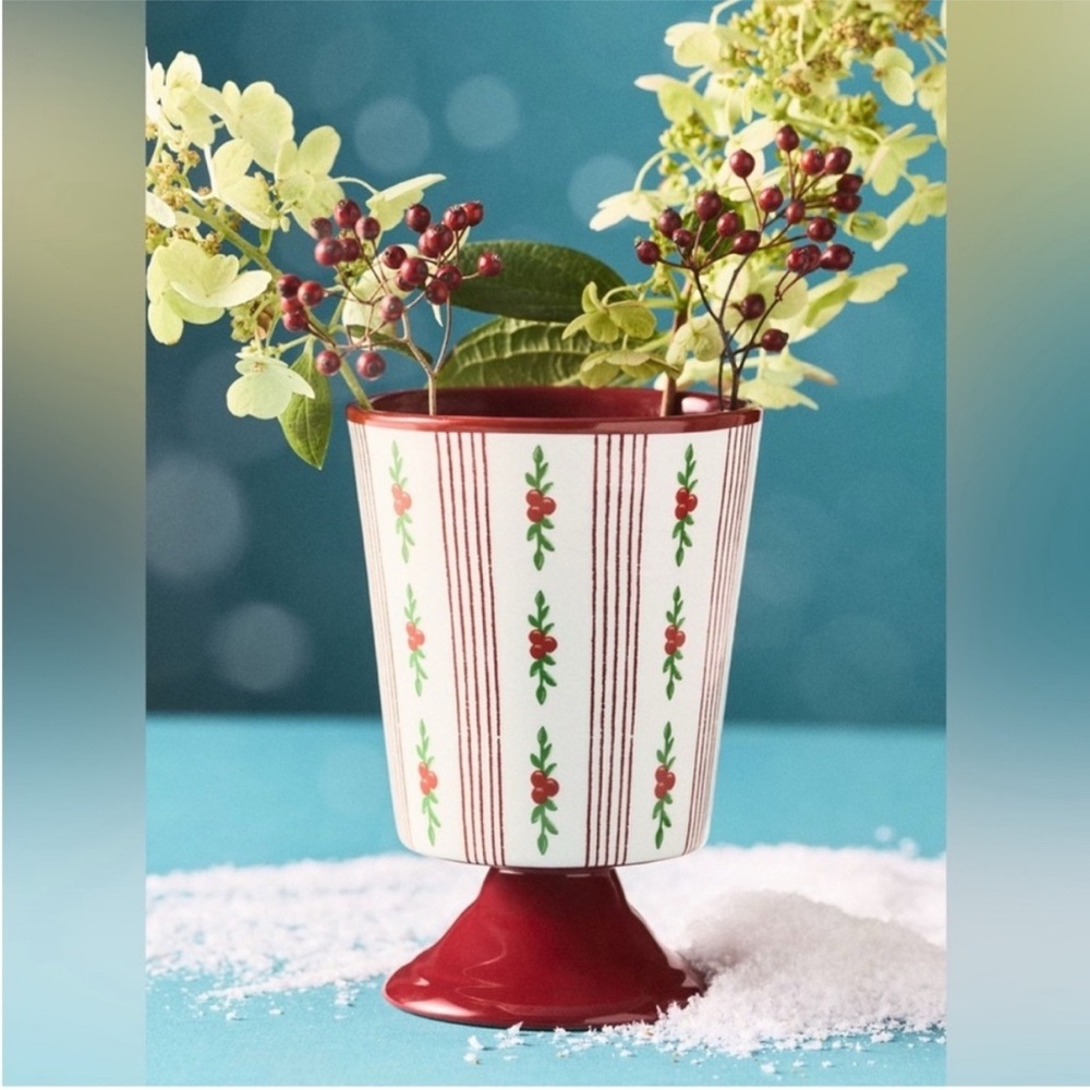 Anthropologie Holly Striped Stoneware Vase | Red | NWT